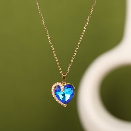 Collar Sencillo Con Colgante Casual De Corazón Azul De Diamante De Imitación De Moda