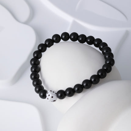 Pulsera De Acero Inoxidable Con Cuentas Negras Y Detalle De Dado