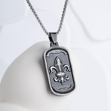 Collar Con Diseño Colgante De Escudo Cuadrado Vintage Para Hombre De Acero Inoxidable