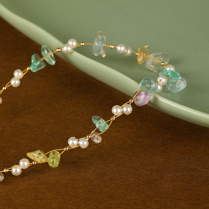 Collar De Cuentas De Piedras De Lujo Leve Con Perlas Y Diamantes De Moda