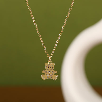 Collar Casual Con Colgante De Oso De Diamante De Imitación Con Ojos Negros Versátil