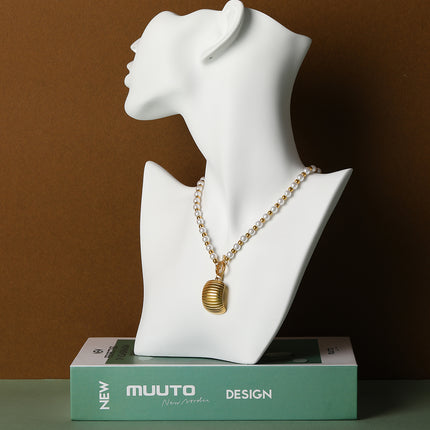 Collar Sencillo De Perlas Y Bolas Con Colgante Arqueado De Diseño Único Con Hebilla De T