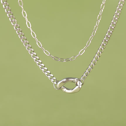 Collar De Cadena De Doble Capa Personalizada De Moda De Acero Inxidable Con Rótulo Largo