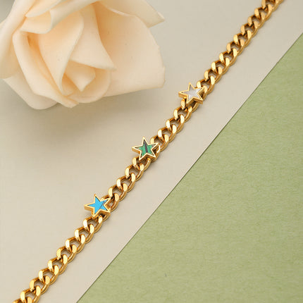 Pulsera De Acero Con Colgante De Estrellas De Colores, Chapado En 14K
