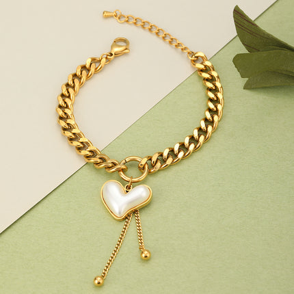 Pulsera De Corazón Con Perlas Y Flecos En Cobre Chapado En Oro 14K