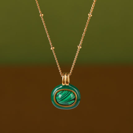 Collar Con Colgante De Piedra Natural Verde Vintage De Acero Inoxidable Chapado En Oro 14K