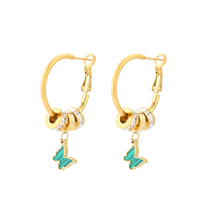 Aretes De Acero Arracadas Colgante De Mariposa Verde Estilo Moda