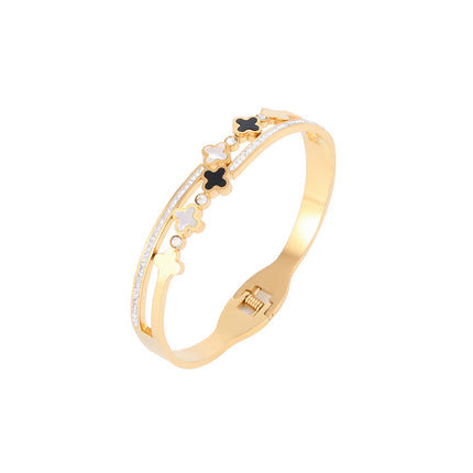Pulsera Brazalete Con Flores De Cuatro Hojas Y Circonitas Diseño Resorte