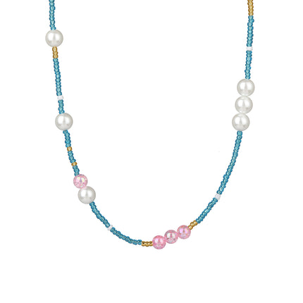 Collar De Cuentas De Vidrio Azul Con Perla De Estilo Bohemio De Moda