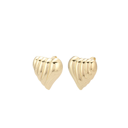 Aretes De Corazón Con Textura Ondulada Para Mujer En Cobre Y Oro De 14K