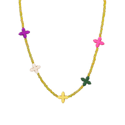 Collar De Cadena De Cuentas Con Accesorios De Flores De Estilo INS De Moda