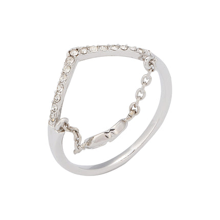 Anillo Doble Con Cadenas Y Diamantes De Zirconia En Cobre Chapado En Plata
