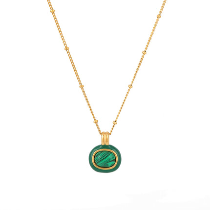 Collar Con Colgante De Piedra Natural Verde Vintage De Acero Inoxidable Chapado En Oro 14K
