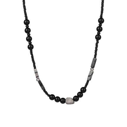 Collar De Cuentas De Vidrio Negras De Estilo Neutro Frío De Moda Con Perla
