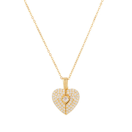 Collar Con Colgante De Circón De Corazón Abierta De Acero Inoxidable De Moda