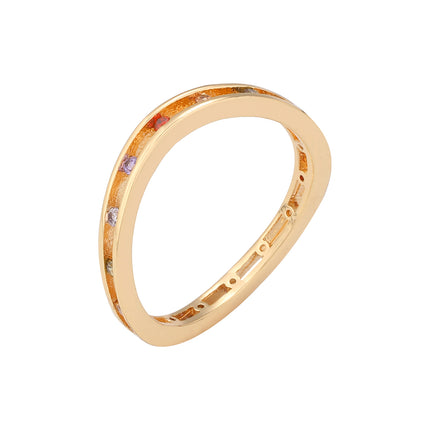 Anillo Con Diseño Irregular Y Diamantes De Zirconia De Colores De Cobre Chapado En Oro 14K
