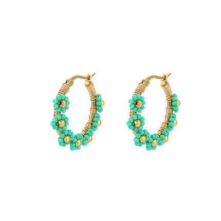 Aretes Con Diseño De Flor En Acero Inoxidable Estilo Bohemios