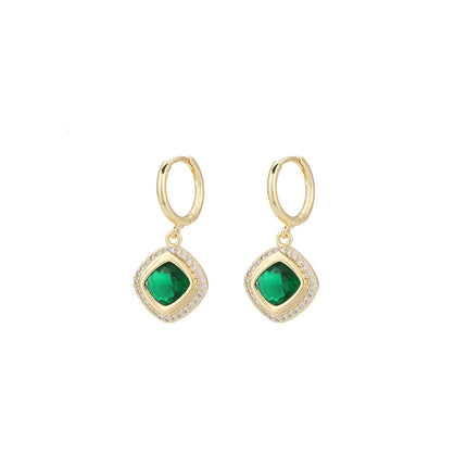 Aretes Vintage Con Colgante De Zirconia Verde En Cobre Bañado En 18K