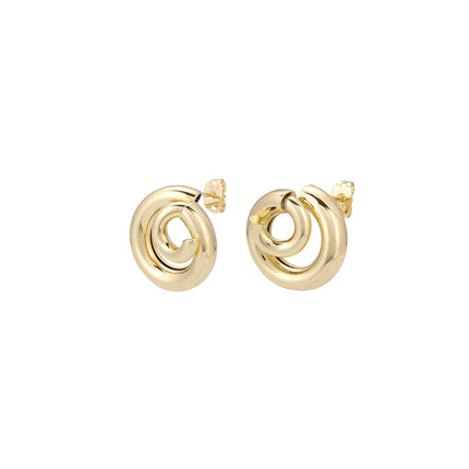 Aretes Oro De 14K Geométricos En Espiral, Estilo Simple Para Mujer