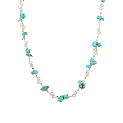 Collar De Cuentas De Turquesa De Colores De Moda De Cadrna De Acero Inoxidable Con Perlas