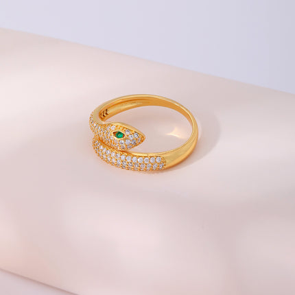 Anillo Con Diseño Moda De Serpiente Y Diamantes De Zirconia En Cobre Chapado En Oro 14K