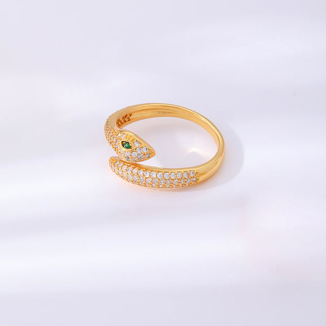 Anillo Con Diseño Moda De Serpiente Y Diamantes De Zirconia En Cobre Chapado En Oro 14K