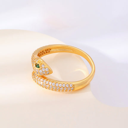 Anillo Con Diseño Moda De Serpiente Y Diamantes De Zirconia En Cobre Chapado En Oro 14K