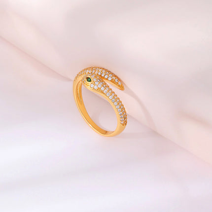Anillo Con Diseño Moda De Serpiente Y Diamantes De Zirconia En Cobre Chapado En Oro 14K