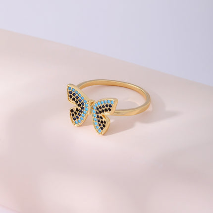 Anillo Con Diseño De Mariposa Colorida Y Diamantes De Zirconia En Cobre