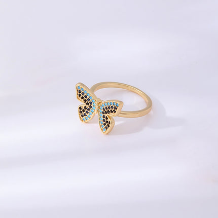 Anillo Con Diseño De Mariposa Colorida Y Diamantes De Zirconia En Cobre