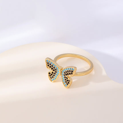 Anillo Con Diseño De Mariposa Colorida Y Diamantes De Zirconia En Cobre