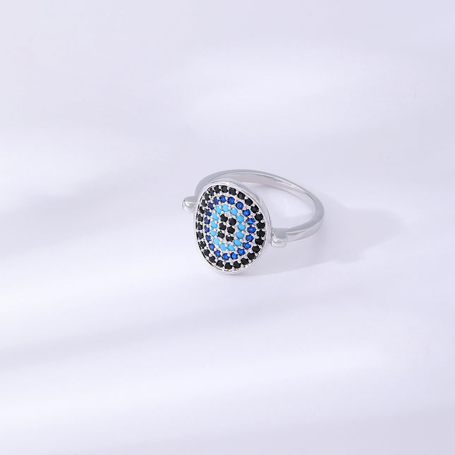 Anillo Con Diseño De Ojo De Demonio Y Diamantes De Zirconia En Cobre Chapado En Plata