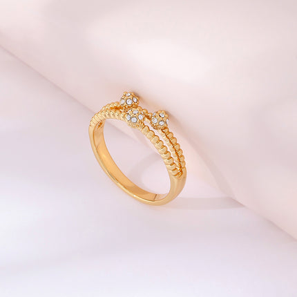 Anillo Doble Capa Con Diamantes De Zirconia En Aleación Chapado En Oro 14K