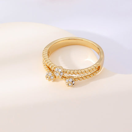 Anillo Doble Capa Con Diamantes De Zirconia En Aleación Chapado En Oro 14K