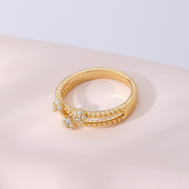 Anillo Doble Capa Con Diamantes De Zirconia En Aleación Chapado En Oro 14K