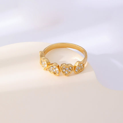 Anillo Con Diseño De Corazón Y Diamantes De Zirconia En Aleación Chapado En Oro 14K