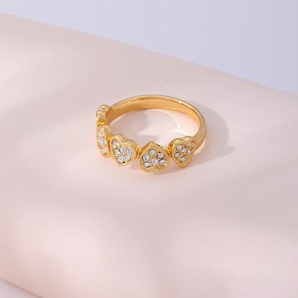 Anillo Con Diseño De Corazón Y Diamantes De Zirconia En Aleación Chapado En Oro 14K