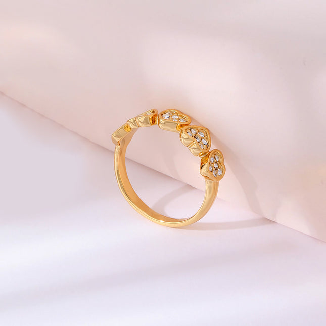 Anillo Con Diseño De Corazón Y Diamantes De Zirconia En Aleación Chapado En Oro 14K