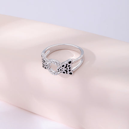 Anillo De Leopardo Con Diseño Abierto Y Diamantes De Aleación Chapado En Plata