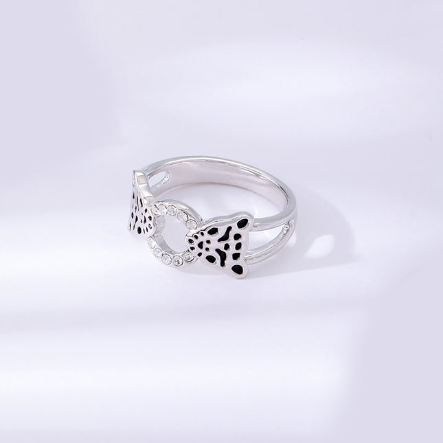 Anillo De Leopardo Con Diseño Abierto Y Diamantes De Aleación Chapado En Plata