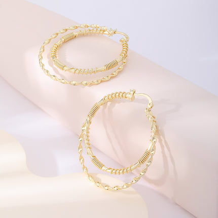 Aretes De Doble Capa Dorados Con Diseño Grande Y Minimalista