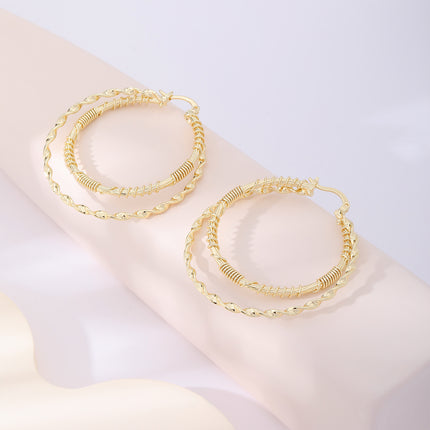 Aretes De Doble Capa Dorados Con Diseño Grande Y Minimalista