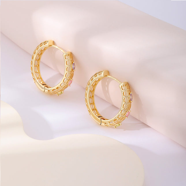 Aretes Arracadas Con Zirconia Engarzada En Cobre De Estilo Elegante