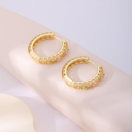 Aretes Arracadas Con Zirconia Engarzada En Cobre De Estilo Elegante