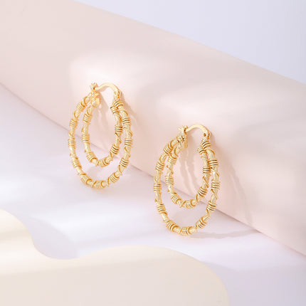 Aretes De Doble Capa Con Diseño De Bambú En Color Dorado