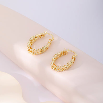 Aretes De Aro Ovalado Con Detalles De Cobre Enrollado, Estilo Moderno