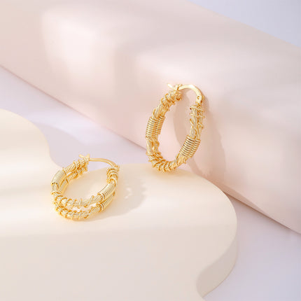 Aretes De Aro Ovalado Con Detalles De Cobre Enrollado, Estilo Moderno