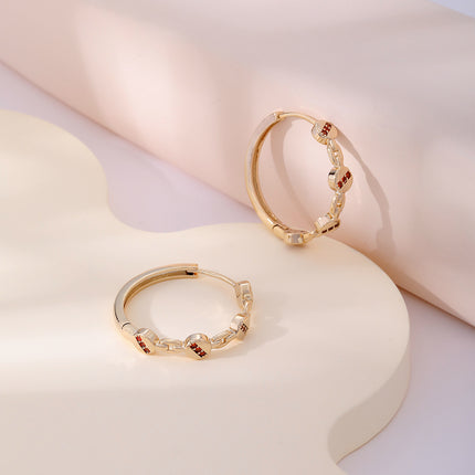 Aretes Arracadas En Cobre Con Elegante Incrustación De Zirconia Roja