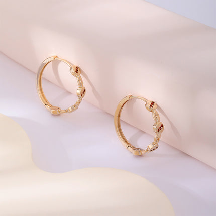 Aretes Arracadas En Cobre Con Elegante Incrustación De Zirconia Roja