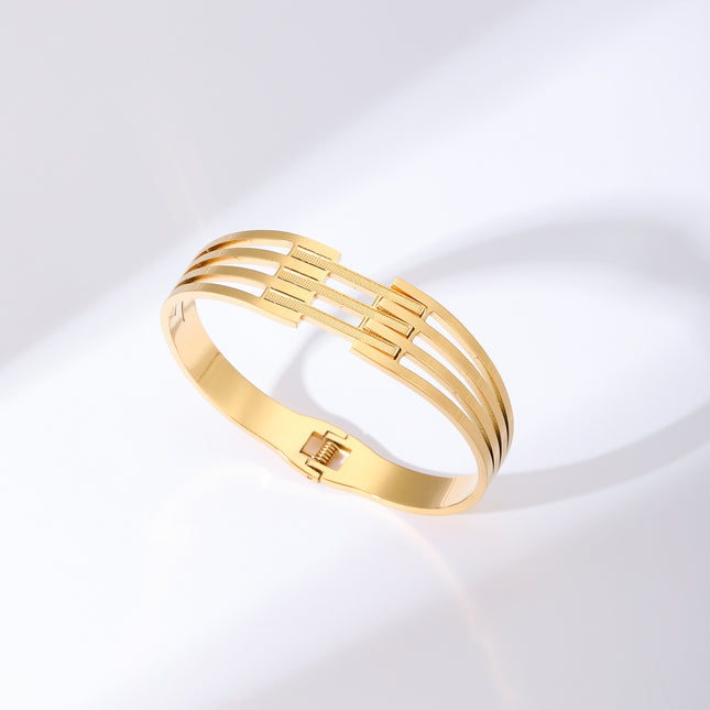Pulsera De Acero Inoxidable Brazalete Con Tres Filas De Rectángulos